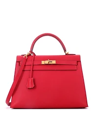 Pre-Owned HERMES Kelly 32 Handbag Red Epsom with Gold Hardware