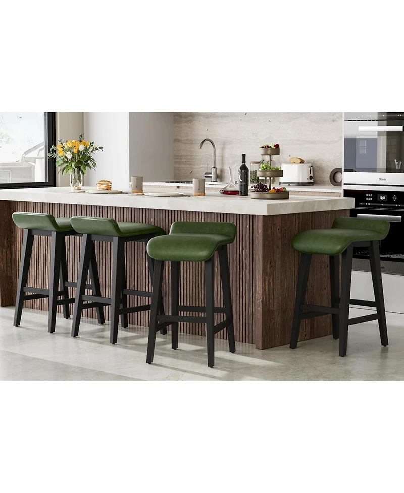 gaomon 26.2" Bar Stools Set of 4, Modern Upholstered Kitchen Stools with Low Back, Footrest & Wood Legs, Counter Height for Kitchen or Dining