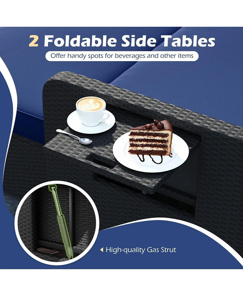 Gymax Set of 2 Pe Wicker Outdoor Daybed w/4-Level Adjustable Backrest Storage Ottoman