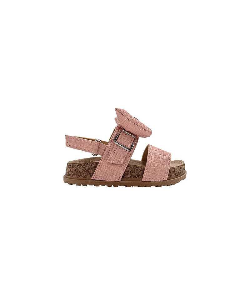 Pixie Bloom Little Girls Sandals – Cute Footbed and Flat Summer Shoes with Puffy Bow