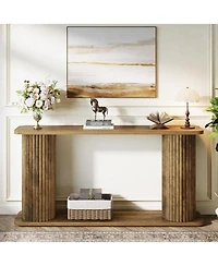 Tribesigns 63" Long Console Table, Mid Century Modern Behind Couch Sofa Table with Shelves