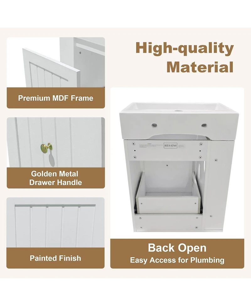 Sillysis 20" Bathroom Vanity with Ceramic Sink, Wall Mounted Storage Cabinet Drawer & Side Shelf for Small Bathrooms