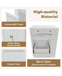 Sillysis 20" Bathroom Vanity with Ceramic Sink, Wall Mounted Storage Cabinet Drawer & Side Shelf for Small Bathrooms