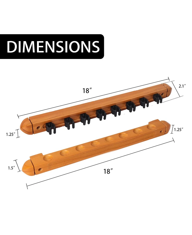 Gse Games & Sports Expert 2-Piece Wood 8 Billiard Pool Cue Rack Wall Mounted Holders, Pool Cue Sticks Wall Rack Set - 8 cue