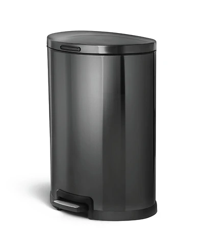 Home Zone Living 12 Gallon Semi-Round Stainless Steel Kitchen Trash Can with Step Pedal and Soft Close Lid