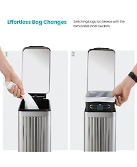 Home Zone Living 3 Gallon Slim Stainless Steel Trash Can with Reeded Pattern, Step Pedal and Soft Close Lid