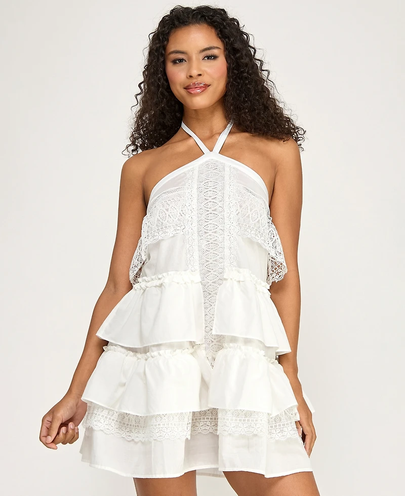 Seni & Cade Women's Halter-Neck Tier Babydoll Dress