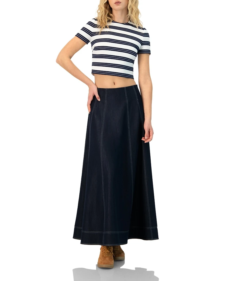 Ivonne Women's Striped Short Sleeve Round Neck Crop Top