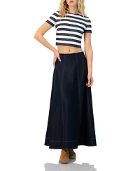 Ivonne Women's Striped Short Sleeve Round Neck Crop Top