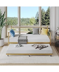 gaomon Twin Metal Daybed Frame with Trundle Heavy Duty Slats Platform Sofa Bed Lockable Casters for Living Room Bedroom Guest