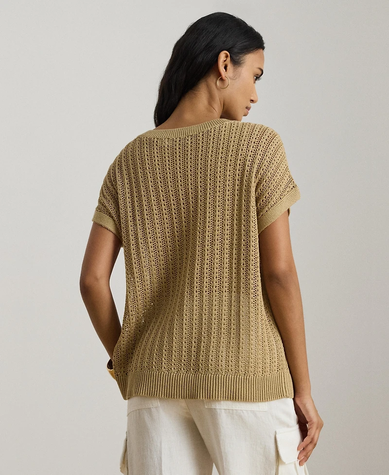 Lauren Ralph Women's Short-Sleeve V-Neck Ribbed Sweater