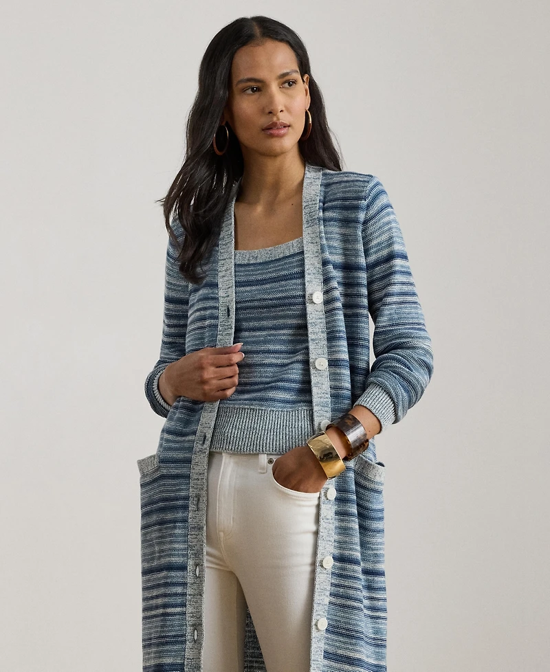 Lauren Ralph Women's Striped Long-Sleeve V-Neck Cardigan