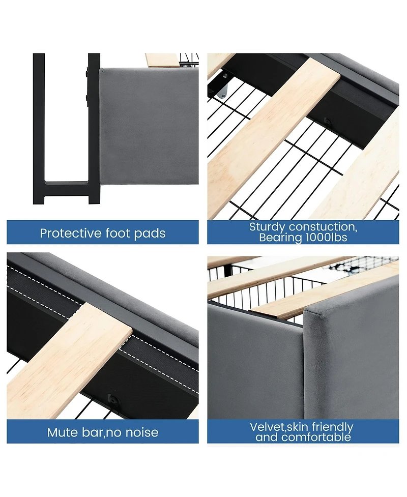 gaomon Upholstered Platform Bed Frame Storage Headboard 4 Drawers Charging Station No Box Spring Noise-Free Easy Assembly