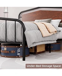 gaomon Industrial Metal Platform Bed Frame Wooden Headboard Noise-Free Under-Bed Storage No Box Spring Wrought Iron Frame