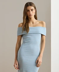 Lauren Ralph Women's Striped Off-The-Shoulder Midi Dress