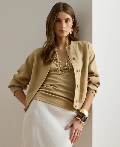 Lauren Ralph Women's Baseball Collar Bomber Jacket