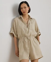 Lauren Ralph Women's Striped Spread Collar Romper