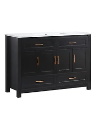 Sillysis Modern Bathroom Vanity with Ceramic Sink, 4 Soft Close Doors & 4 Drawers, Ample Storage for Large Bathroom