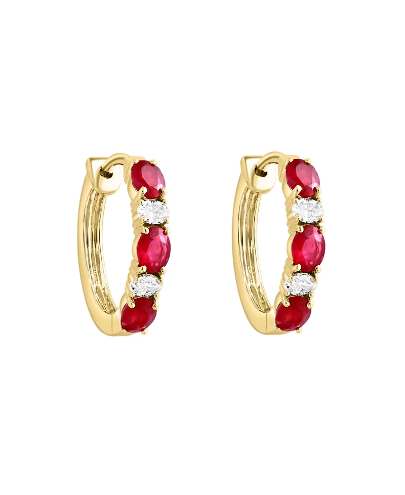 Lali Jewels Ruby (1-1/3 ct. t.w.) & Diamond (1/5 ct. t.w.) Small Hoop Earrings in 14k Yellow Gold, 0.62"