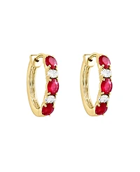 Lali Jewels Ruby (1-1/3 ct. t.w.) & Diamond (1/5 ct. t.w.) Small Hoop Earrings in 14k Yellow Gold, 0.62"