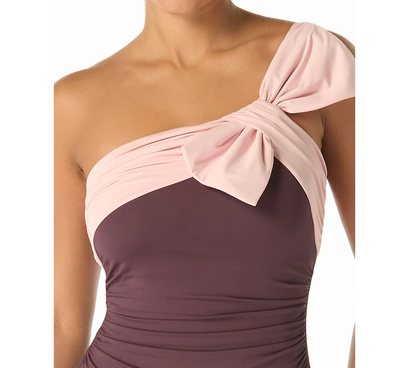 Carmen Marc Valvo Women's One-Shoulder Bow One-Piece Swimsuit