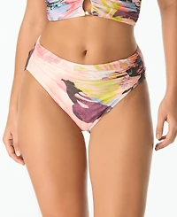 Carmen Marc Valvo Women's Shirred High Cut Full Coverage Bottoms
