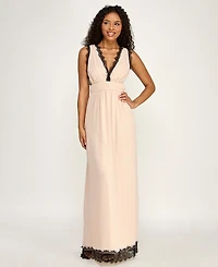 Seni & Cade Women's Sleeveless V-Neck Deep Plunge Lace Trim Dress