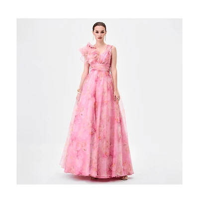 Bariano Women's Cressida Ruffle Shoulder Gown