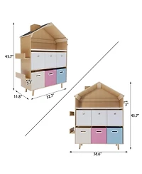 Mega Casa House-Shaped Kids Storage Rack / Toy Storage Organizer With Bookself for Kids' Rooms, Playrooms