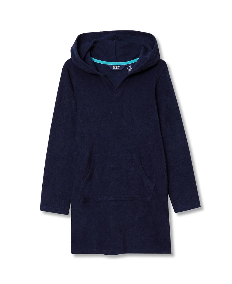 Lands' End Girls Long Sleeve Hooded Front Pocket Terry Cloth Swimsuit Cover-Up