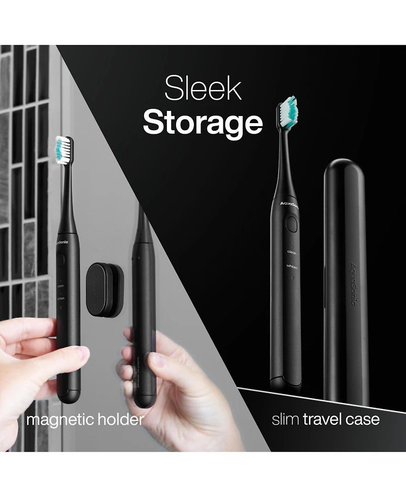 AquaSonic Icon Rechargeable Electric Toothbrush - Ada Accepted, Magnetic Holder, Slim Travel Case, 2 Brushing Modes, Smart Time