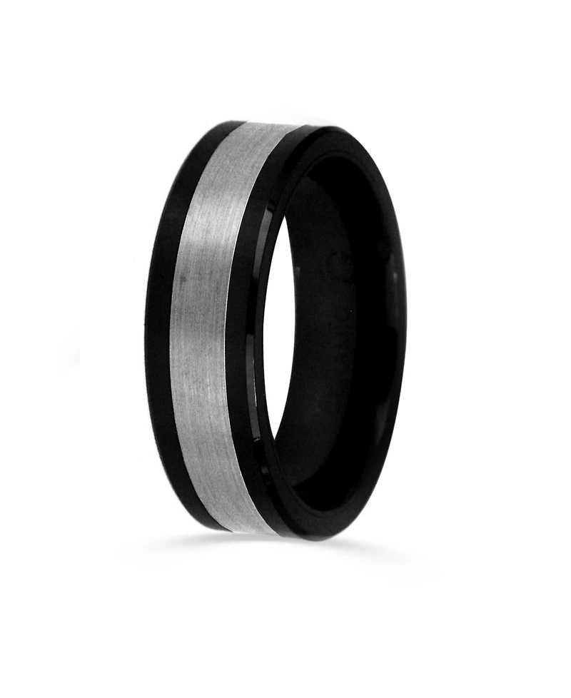 Men's Tungsten Ring, Black Ceramic With Inlay Ring