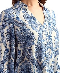 Bcx Women's Printed Button-Up Tie-Hem Top