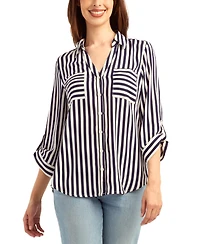 Bcx Women's Printed Button-Up Collared Top