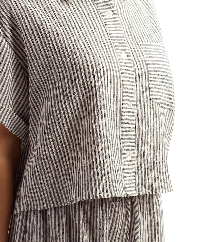 Bcx Women's Pucker Stripe Button-Front Top