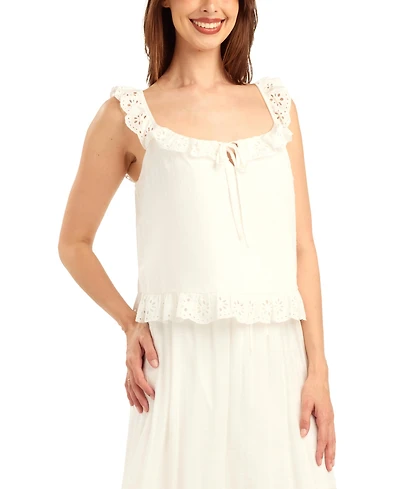 Bcx Women's Striped Ruffle-Detail Square Neck Top