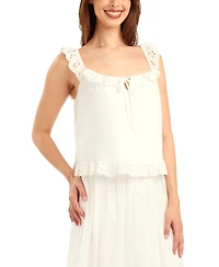 Bcx Women's Striped Ruffle-Detail Square Neck Top