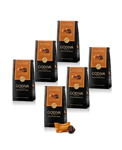 Godiva Dark Caramel Chocolate Ganache Masterpiece Small Bag, 6-Pack