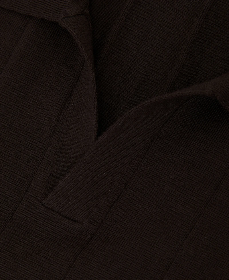 Reiss Men's Merino Wool Wide-Rib Polo Jumper Sweater