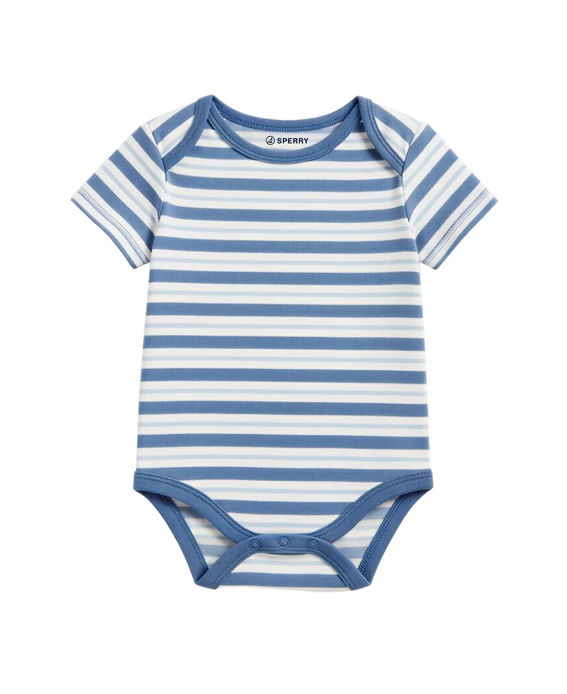 Sperry Baby Boys' Short-Sleeve Bodysuits with Crochet Whale Rattle, 2-Pack