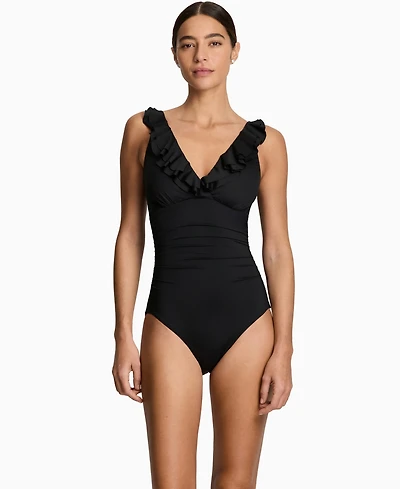 Lauren Ralph Women's Ruffle Surplice One-Piece Swimsuit
