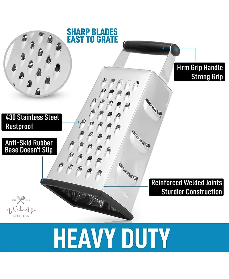 4-Sided Cheese Grater - Stainless Steel Grater With Easy Grip Handle & Anti-Skid Base (Large)