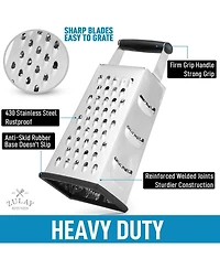 4-Sided Cheese Grater - Stainless Steel Grater With Easy Grip Handle & Anti-Skid Base (Large)