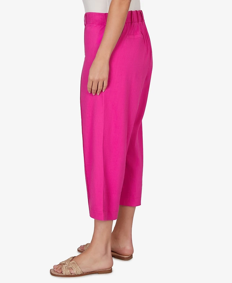 Ruby Rd. Plus Stretch Linen Wide-Leg Fly-Front Capri Pants