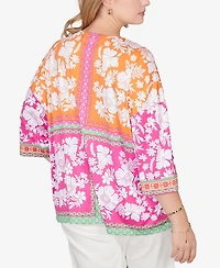 Ruby Rd. Plus Embroidered Placket Patchwork Knit Top