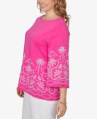Ruby Rd. Plus Palm Tree Embroidered Knit Top