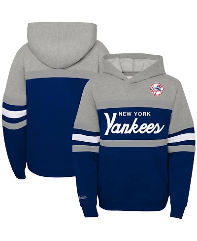 Mitchell & Ness Big Boys and Girls Heather Gray/Navy New York Yankees Cooperstown Collection Head Coach Pullover Hoodie