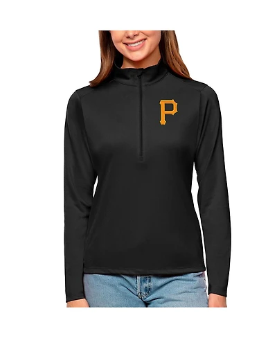 Antigua Women's Black Pittsburgh Pirates Tribute Quarter-Zip Pullover Top
