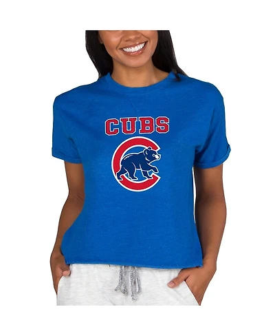Concepts Sport Women's Royal Chicago Cubs Tri-Blend Mainstream Terry Short Sleeve Sweatshirt Top