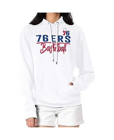 G-iii 4Her By Carl Banks Women's White Philadelphia 76ers Graphics Fleece Pullover Hoodie